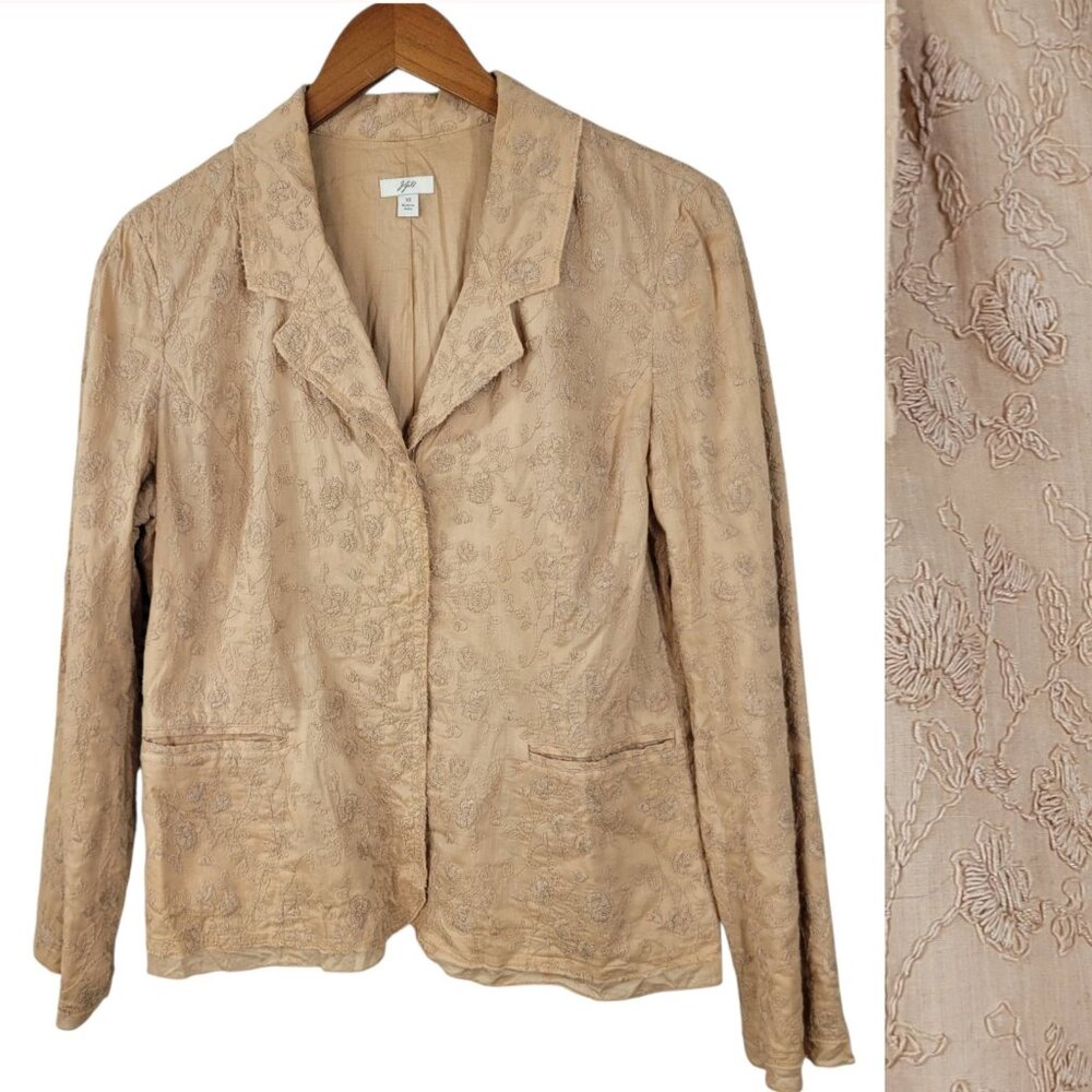J JIll Jacket Blazer Size 10 Floral Embroidered Blazer Boho Light Orange Vines